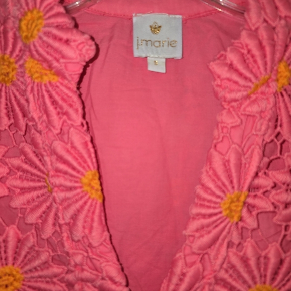 NWT J. Marie Pink Orange Daisy Crochet Maxi Dress Small V-neck Lined Small Flaw - Picture 6 of 11